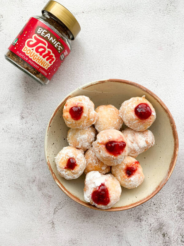 Jam Doughnuts with instant coffee jar